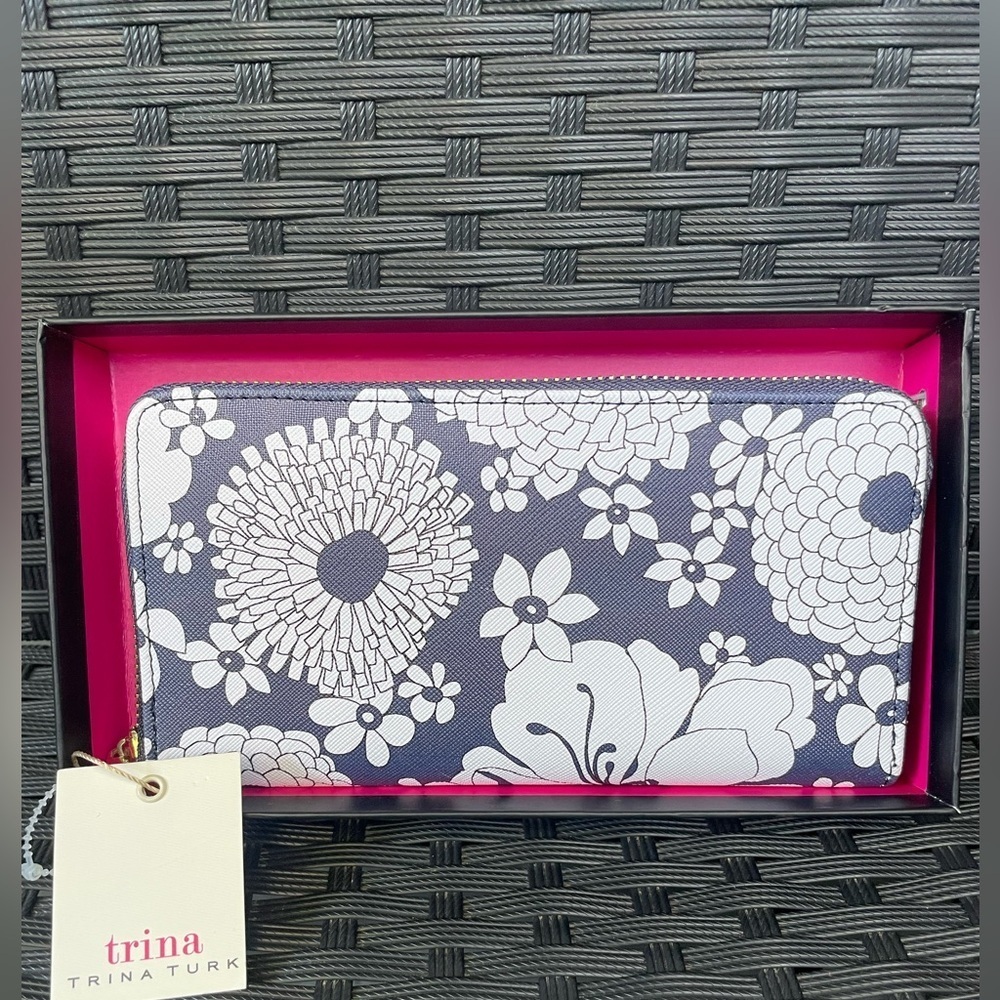 Floral Wallet,Trina Turk Blue and White Floral Wallet - Picture 2 of 10